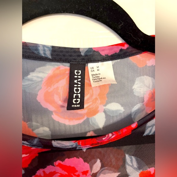DIVIDED H&M sheer mesh long sleeve roses top; size M - Picture 2 of 4